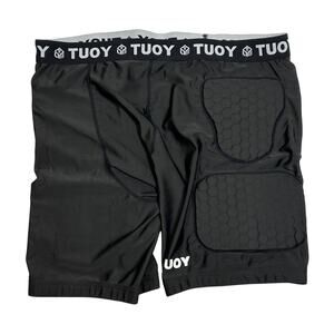 Tuoy Men's Padded Football Girdle Compression Shorts 5- Pads Black Sz XL Sports